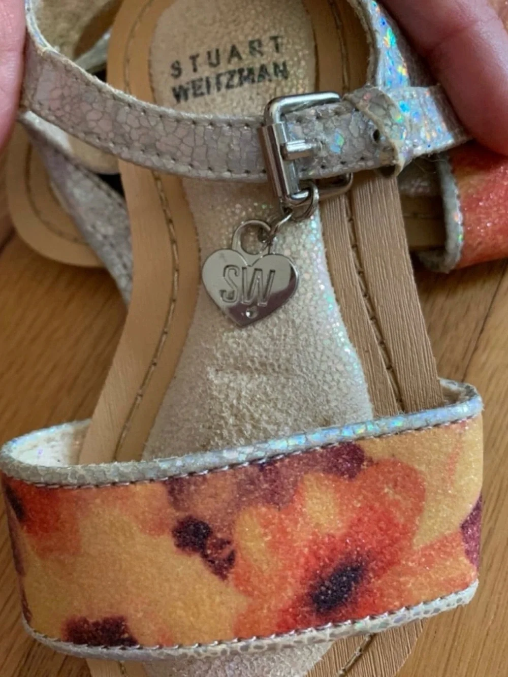 Stuart Weitzman Kids Floral Orange and Silver Sandals